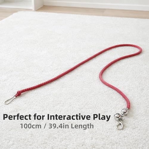 5 Pack Cat Wand Replacement Strings – Interactive Cotton Rope Cat Toy with Clips & Bell for Indoor Cats