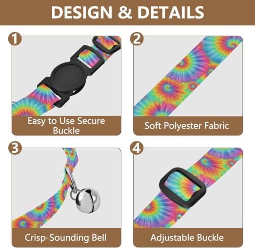 Rainbow Tie Dye Pet Collar 2 Pack Comfortable Cat Collar Adjustable Length 10.6" to 17.1"