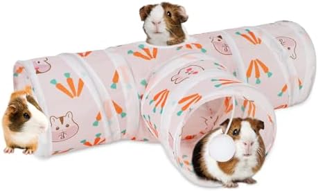 Rypet Guinea Pig Tunnel Hideout 3-Way Collapsible Pet Tubes, Carrot White