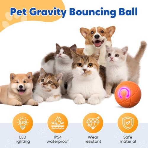 Interactive Small Dog Toy Ball, Smart Jumping Ball for Puppy Dogs, Activated Automatic Bouncing Moving Vibrating (Blue+Orange)