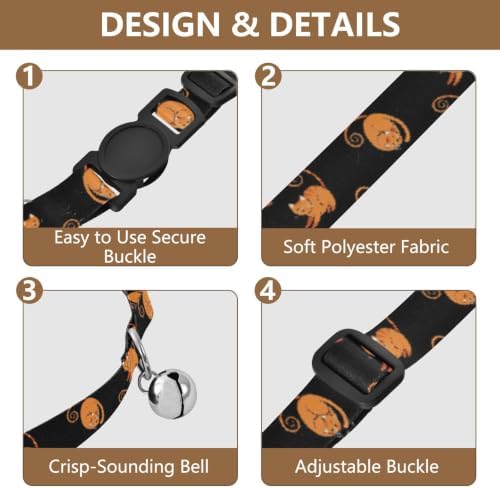 2 Pack Dog Collar Orange Cats Black Bell Collar for Small Dogs, Adjustable Length 10.6" to 17.1"