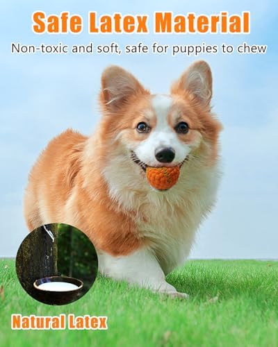 Squeaky Dog Balls, Interactive Funny Puppy Chew Toys for Fetch Play to Keep Them Busy, Latex Rubber Pet Tennis Soccer Ball Toy Bundle (8 Pack) for Puppies Small Breed Dogs