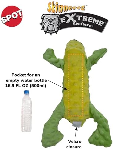 SPOT Skinneeez Extreme Stuffers Frog - Stuffing Free Dog Toy With Squeaker & Rip Stop Mesh Lining for Durability - Insert Plastic Bottle for Extra Crunch, For Small to Medium Puppies & Dogs - 14in