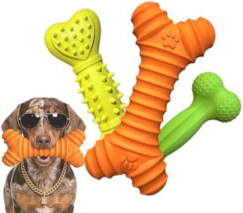 Tough Rubber Squeaky Bone Dog Toys for Aggressive Chewers Small Medium Dogs