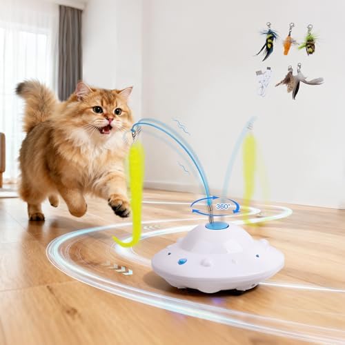 Pet Prime 3-in-1 Interactive Cat Toy with 6 Replaceable Attachment - Automatic USB Rechargeable Self Moving Cat Toy for Bored Indoor Kittens and Adult Cats