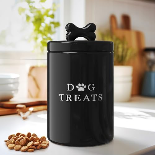 Barnyard Designs Ceramic Dog Treat Container with Airtight Lid (Black)