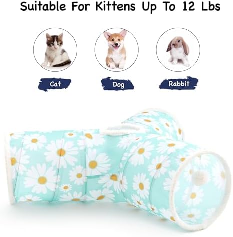 Tempcore Cat Tunnel, 3-Way Collapsible Toy for Indoor Cats, Daisy Blue