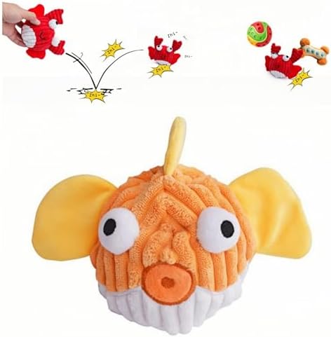 Interactive Squeaky Dog Chew Toy,No Stuffing Interactive Chew Toy for Small Medium Large Dogs, Training Reward Gift for Pets(Yellow Fish)