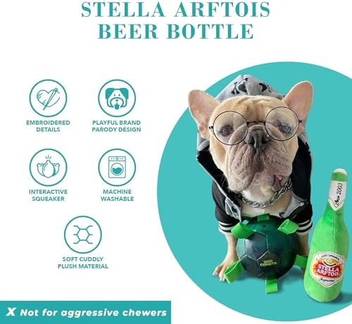 Haute Diggity Dog Stella Arftois Beer Bottle Plush Dog Toy Drink Parody Toy