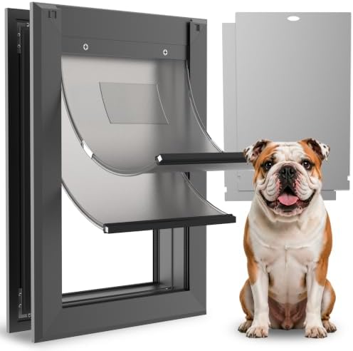 Medium Dog Door for Exterior Doors, Heavy Duty Aluminum Dog Door, Extreme Weather Doggie Door with Dual Flap Insulation and Lockable Security Panel for Medium Dogs