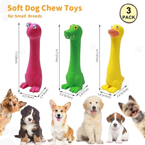Latex Squeaky Dog Toys, 3 Pack Soft Rubber Dog Chew Toys, 7" Standing Stick Animal Pet Toy to Keep Them Busy, Interactive Fetch Squeak Toy for Puppy Small Dogs