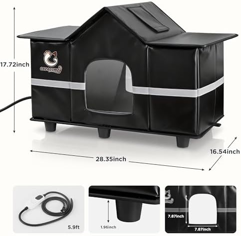 Large Outdoor Heated Cat House with Escape Door 28" x 16" x 17" Black