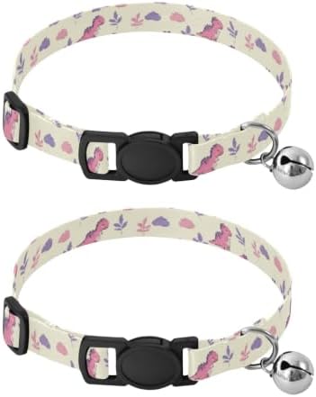 Cute Purple Cartoon Dinosaurs Puppy Collar 2 Pack for Cats Adjustable Length 10.6" to 17.1"