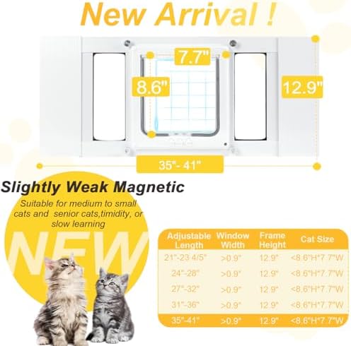 Petoasis Pet Door for Window 23"-38" Wide,Windows Pet Door for Cats and Small Dogs,7.87" W×10.62" H,No Drilling Installation (Standard Height, XL: Fit 36"-40" Width)