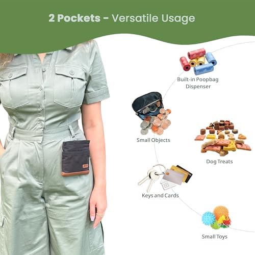BEAU&FUR Small Large Dog Treat Pouch with Clicker for Training (Black Brown, With Leash)