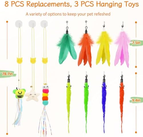 Cat Wand Toy, Interactive Kitten Feather Toys Self Play, Cat Teaser for Indoor Cats Reusable Suction Cup Toys for Indoor Cats Kittens Play Exercise