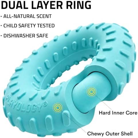Playology Dual Layer Ring Dog Toy - Peanut Butter Chew Toy - Jumbo Blue