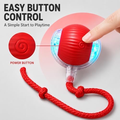 Interactive Cat Ball Toy with String, Red, Bouncing Teaser Wand