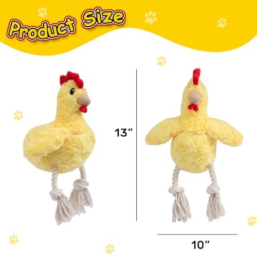 Hollypet Plush Dog Squeaky Toys Interactive Shaking and Sound-Making Toy with Rope & Crinkle Paper for Small Medium Large All Breed Sizes Dogs, Puppy Teeth Clean Chew Toys, Chicken