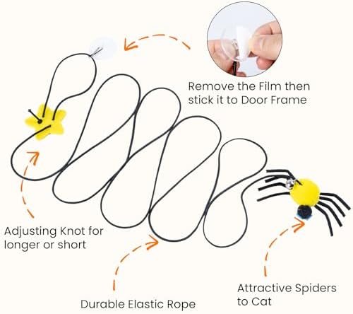 3-in-1 Cat Wand Toys,12Pcs Interactive Cat Feather Toys for Indoor Self Play & Exercise,2 Reusable Strong Suction Cups,2 Hanging Spider Toys for Kitten