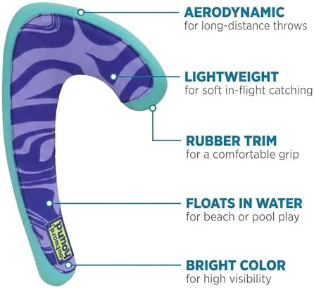 Outward Hound FlyFetch Boomerang Dog Toy, Lightweight Foam Core, Rubber Rim, Floats in Water, All Breeds, 11"