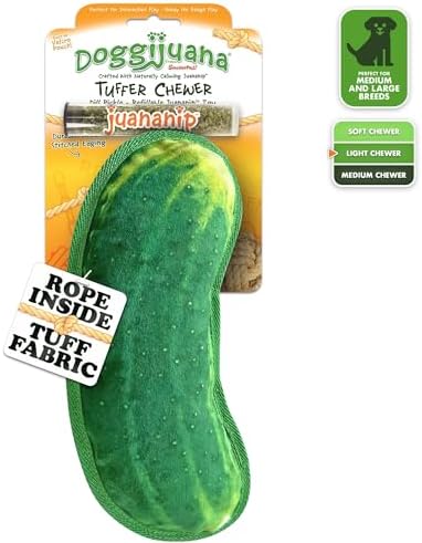 Doggijuana Tuffer Chewer Plush Dog Toy, Dill Pickle | Squeaky Refillable