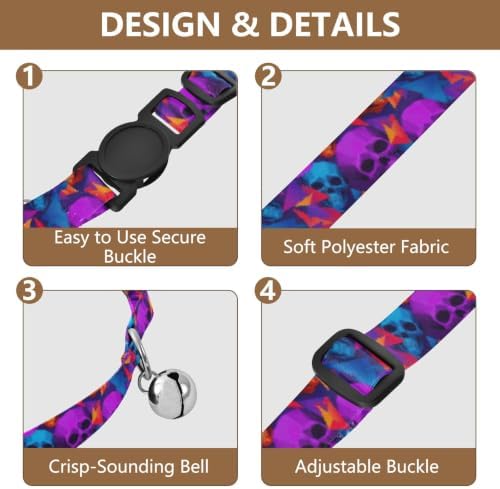 Neon Skull Colorful Collar with Bell for Dog Puppy 2 Pack Kitten Collar Adjustable 10.6 to 17.1 Inches