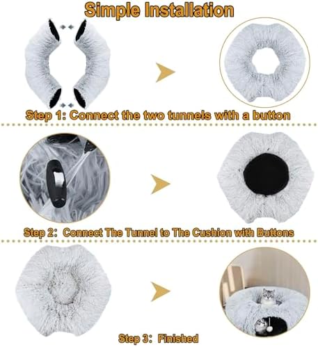 CLKHOWL Cat Tunnel Bed for Indoor Cats - Cute Cat Donut Tunnel with Washable Circle Cushion, Round Pet Play Toy for Kitten/Puppy/Rabbit, Grey