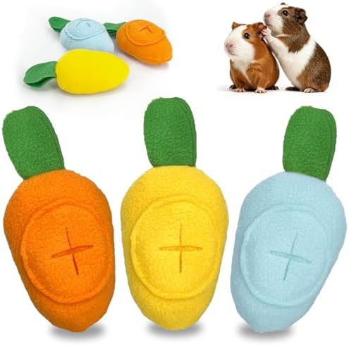3Pcs Guinea Pig Toys, Washable Guinea Pig Slow Feeder Treat Dispenser Toy, Boredom Relief and Foraging Fun(Yellow, Orange, Blue)