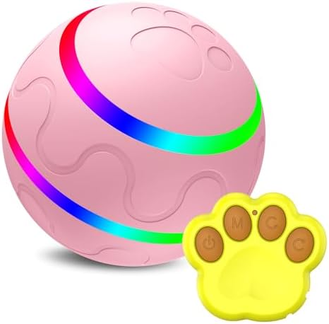 Ball Toy for Dogs, Waterproof Interactive Dog Toys Ball, Automatic Moving Dog Toy for Keep Them Busy, Remote Control Shaking Pet Ball, USB Rechargeable (Pink,with Remote Control)