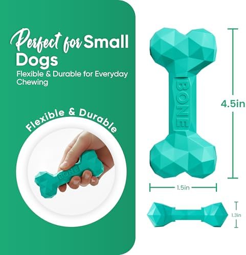 Natural Rubber Dog Toys for Small Dogs & Puppies - Durable Dental Dog Bone Toy for Indoor & Outdoor Play - Interactive Tough Teething Toy for Boredom Relief - For 25 lbs Small Dogs (Turquoise)