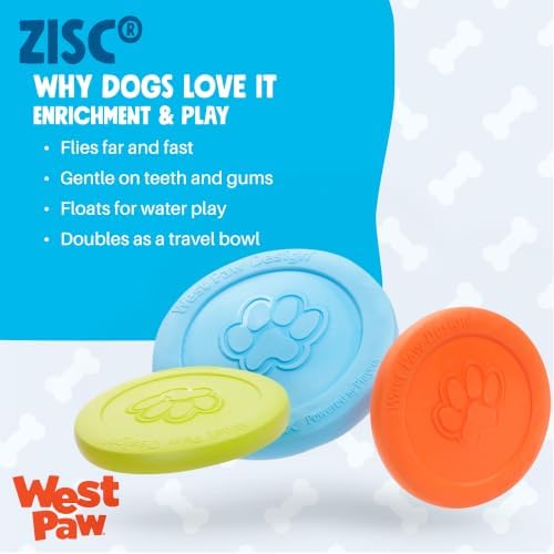 West Paw Zogoflex Zisc Dog Flying Disc, High Flying Aerodynamic Disc for Dogs Puppy – Lightweight, Floatable Disc for Fetch, Tug of War, Catch, Play – Doubles as Food/Water Bowl, Large 8.5", Tangerine