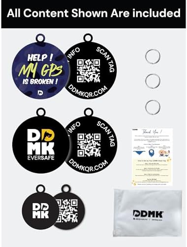 DDMK Smart Pet Tag Set | Includes 3 Tags | QR Code for Instant Alerts | Custom Pet Profiles | Durable & Waterproof | No Subscriptions or Fees |33-Help My GPS is Broken