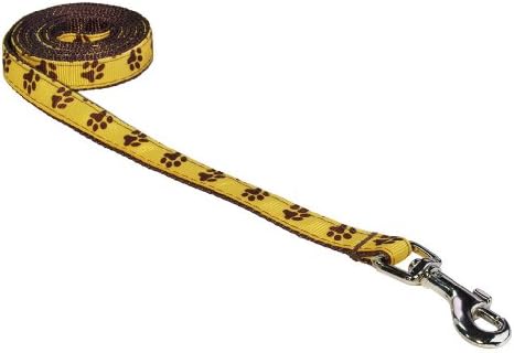 XSmall Yellow/Brown Puppy Paws Dog Leash: 1/2" Wide, 4ft Length - Made in USA.