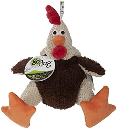 goDog, Checkers Fat Rooster, Squeaker Dog Toy, Chew Resistant, Durable Plush, Soft, Tough, Reinforced Seams, Brown, Large
