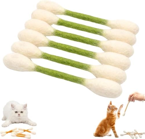Cotton Swabs Cat with Catnip, 6 Pk Giant Kitten Chew Sticks,Interactive Kitty Kick Sticks for Cat Lovers Gift - Sturdy Teething Chew Toy (Green)
