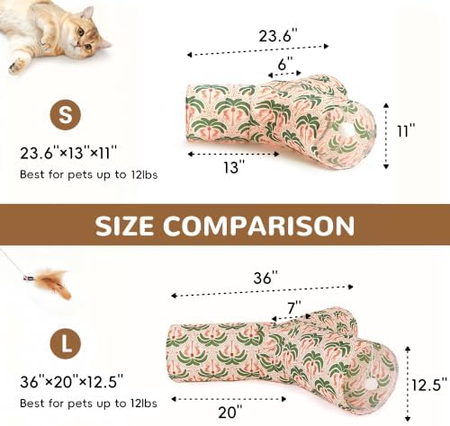 Tempcore Cat Tunnel, 3-Way Collapsible Toy, Large Size Khaki Coconut Tree