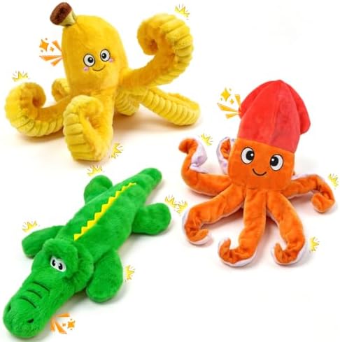 WOWBALA No Stuffing Squeaky Dog Toys, 3 Pack Plush Chew Toys