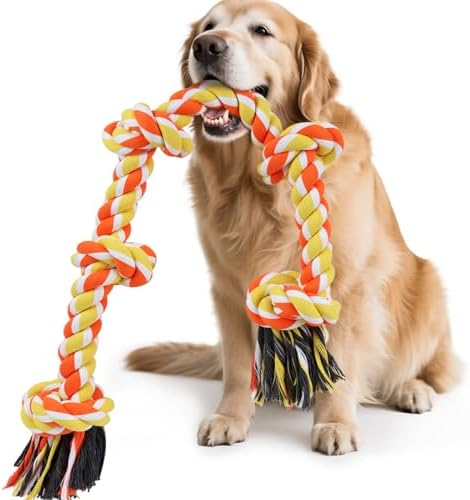 SZEE Dog Rope Toy for Large Dogs, 37 Inch 5 Knots, Halloween Pet Toys for Large Breeds, Tug of War Rope, for Energy Release & Boredom Relief (Yellow & Orange)