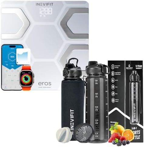 INEVIFIT Hydration & Weight Management Bundle, Bluetooth Eros Smart Body Fat Scale & 3-in-1 Sports Water Bottle for Health & Fitness