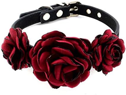 Valentines Flower Dog Cat Collar - Suede Puppy Wedding Collar for Kitten Small Dogs - Chihuahua Yorkie Clothes Accessories Costume Outfits, Adjustable Buckle and Handmade (Red, Size M)