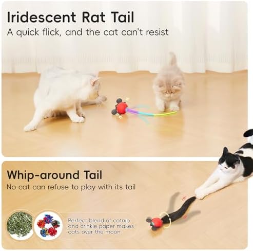 Potaroma Cat Toys Smart Moving Ball with Tail, Sound & Motion Activated