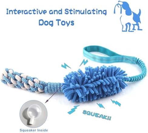 Dog Puppy Toys Dog Squeak Toys Plush Dog Toy with Dog Ropes Knots for Fun and Teeth Cleaning,Tug of War Toys, Puppy Chew Toys, Dog Rope Toys for Training Small, Large Dogs (Blue, Dog Bite Stick Toy)