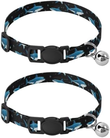 2 Pack Cat Collars Cute Shark Blue Bell Collar for Small Dogs, Adjustable Length 10.6" to 17.1"