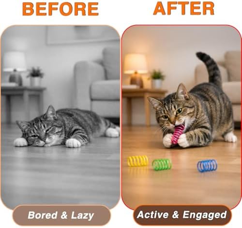 Cat Spring Toys for Indoor Cats, Springy & Durable PET Plastic Spiral Coil Cat Toy, Interactive Self Play for Boredom Relief, 12 Pack