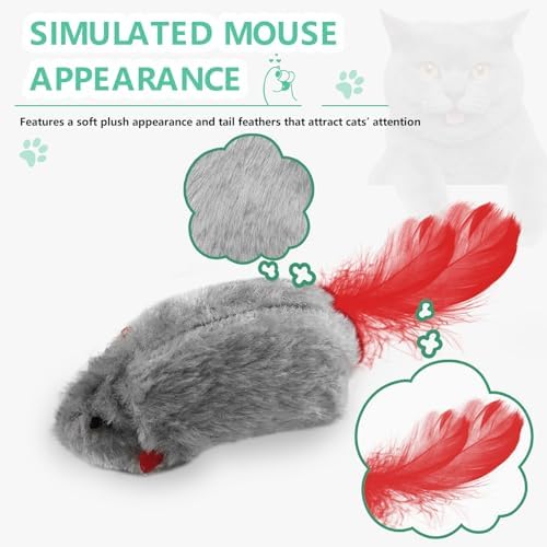 FYNIGO Self Play Cat Toys,2 Pack Door Hanging Cat Mouse Toy with Squeaky Sound,No Batteries Required,Interactive Cat Enrichment Toys for Bored Indoor Adult Cats,Cat Boredom Toys Mice with Feather Tail