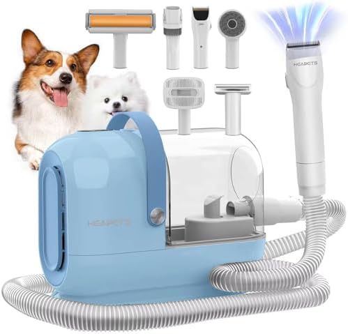 HEAPETS Dog Grooming Vacuum Kit - 3L Vacuum with 7 Tools, Low Noise Electric Clipper and Brush for Pet Shedding at Home, Blue