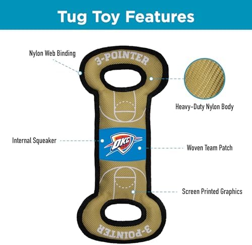 Pets First NBA Oklahoma City Thunder Field Toy. - Tough Nylon Pet Toy with Double Trim Stitching & Inner Squeaker, One Size