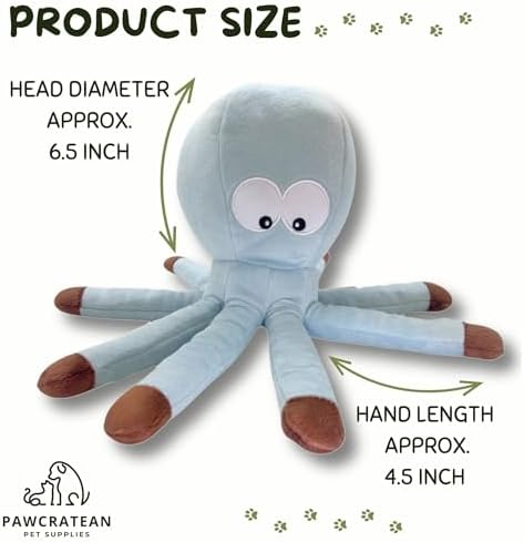 7" Squeaky Plush Toy for Puppies Small Dogs Self Etertainment Washable Soft Made [PET ONLY] (Grey Optopus)