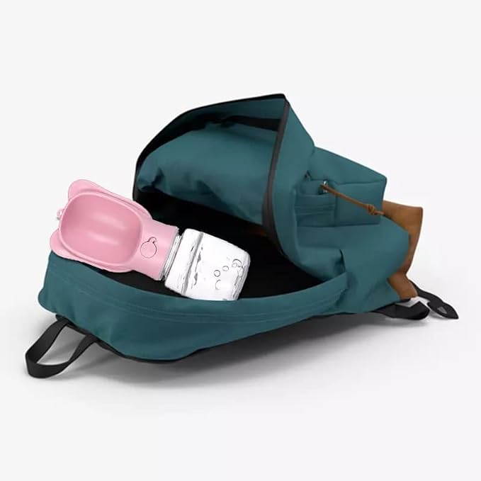 Pet Cat Puppy Dog Travel Water Bottle Dispenser with Food Container, Portable Dog Water Bottle for Walking Hiking Outdoor, Pink, 350ml/12oz